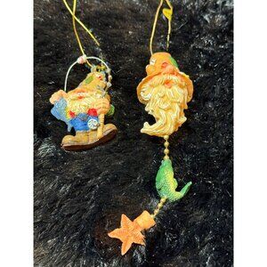 Ganz Fishing Gnome Christmas Ornaments Set Of 2 With Beads & Starfish Accents